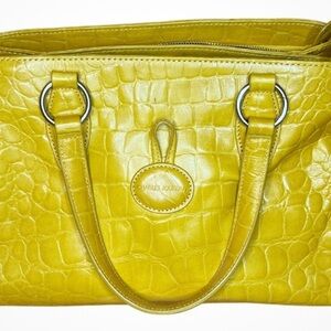 🌻Charles Jourdan Sacha 2 sunflower Yellow Crocodile Embossed Leather Handbag 🌻